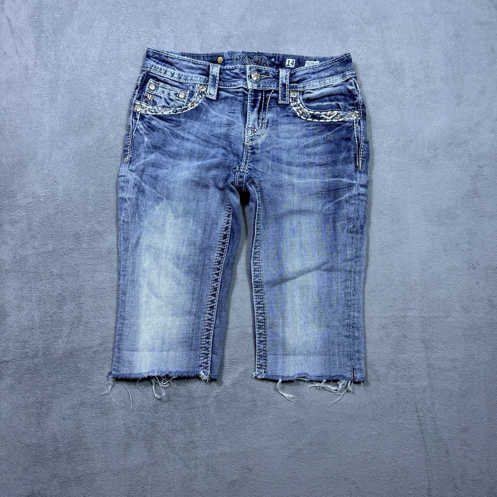 Miss Me Girls Jeans Size 14 (25x13) Denim Shorts Cut-Off Fray Y2K Studded Boho